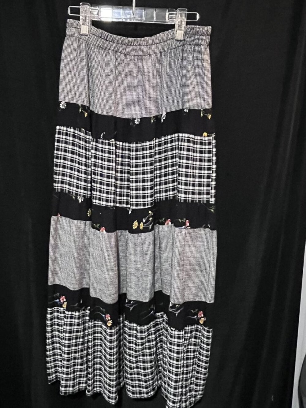 Vintage Lana Lee Prairie Skirt, Plaid & Floral Print, Boho Maxi, Size 14W
